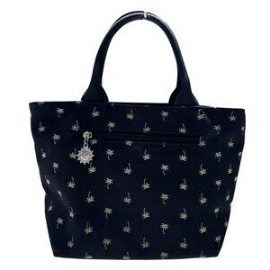 Black Palm Tree Print Tote Purse Bag Sun Charm Zip Pocket Tropical Travel Beachy
